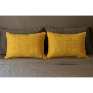 INK+IVY Lot 2 Yellow Elephant Stitching Textured Floral Pillowcase Sham Boho